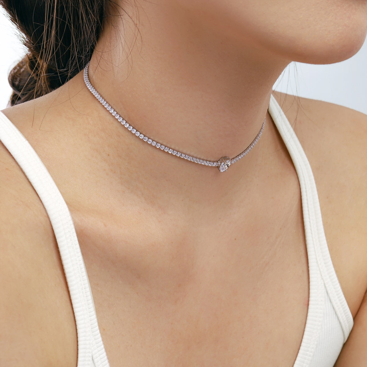 [AuraEcho]1.0 carat Unique Pear Cut Tennis Necklace