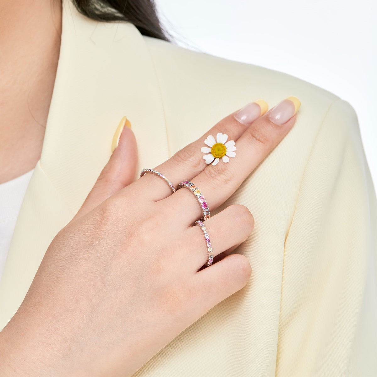 [AuraEcho]Ornate Colorful Round Cut Tennis Ring