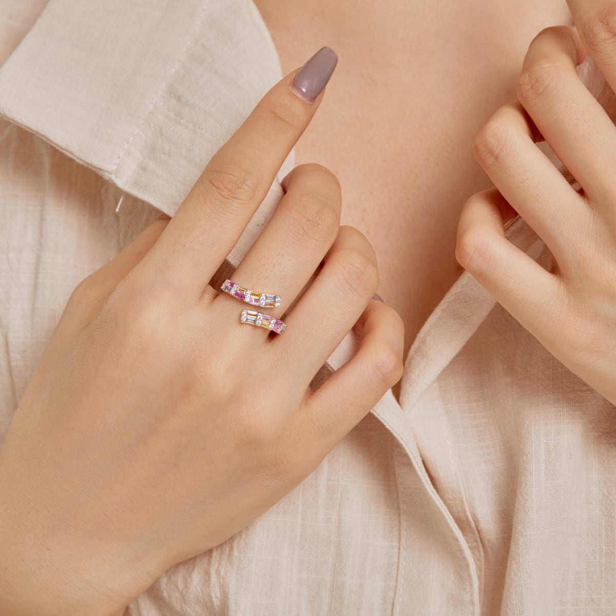 [AuraEcho]Charming Colorful Radiant Cut Adjustable Daily Ring