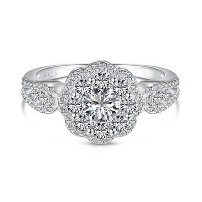 [AuraEcho]Delicate Colorful Round Cut Flower Shape Wedding Ring
