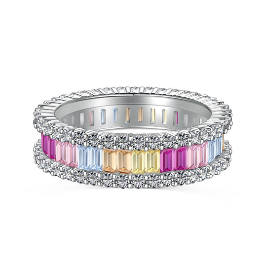 [AuraEcho]Dainty Kaleidoscopic Emerald Cut Daily Ring