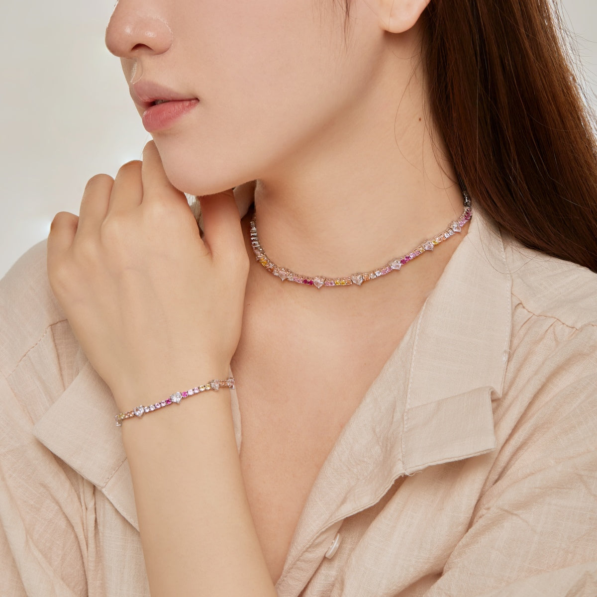 [AuraEcho]Romantic Heart Shape Round Cut Lover Bracelet