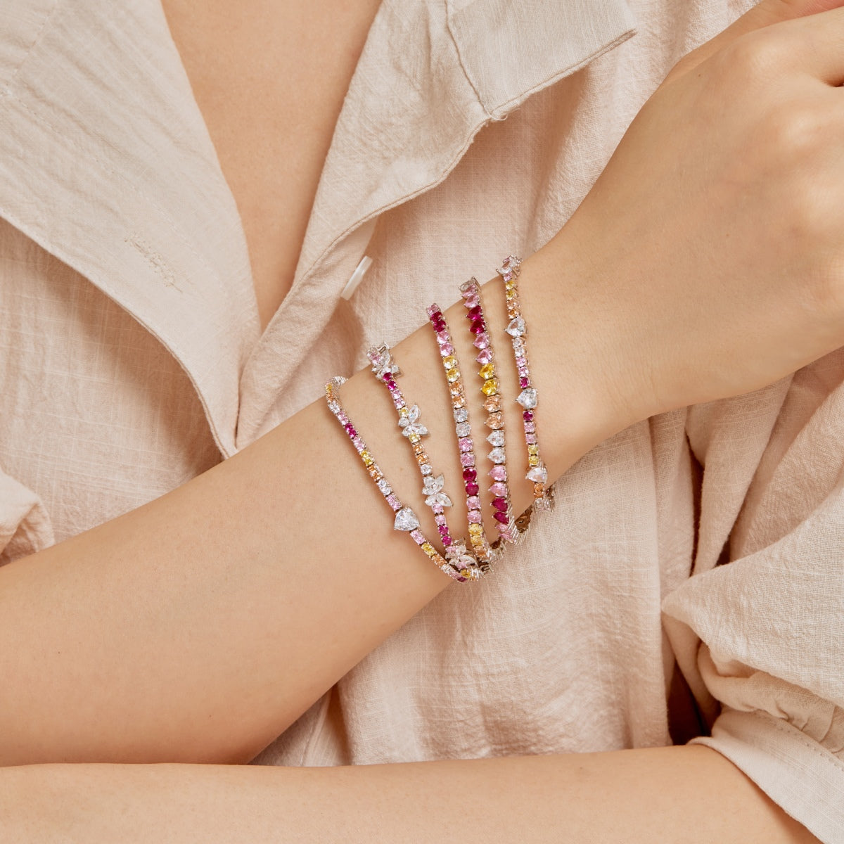[AuraEcho]Radiant Colorful Round Cut Tennis Bracelet