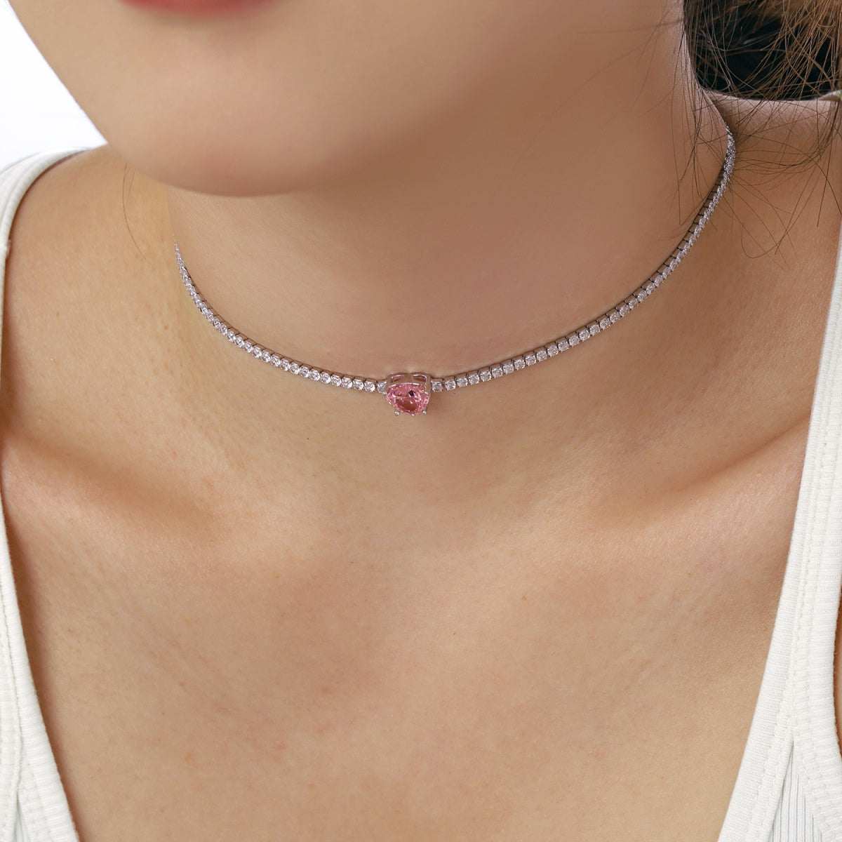 [AuraEcho]2.0 Carat Sparkling Tennis Heart Cut Necklace