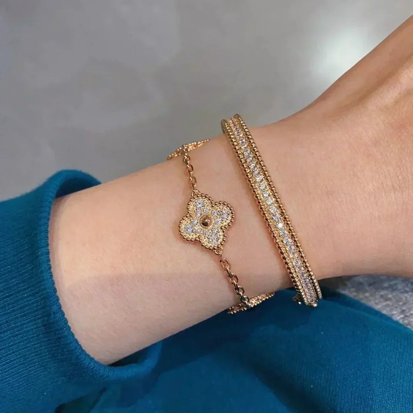 [Auraecho] CLOVER 5 MOTIF FULL DIAMOND BRACELET COLLECTION