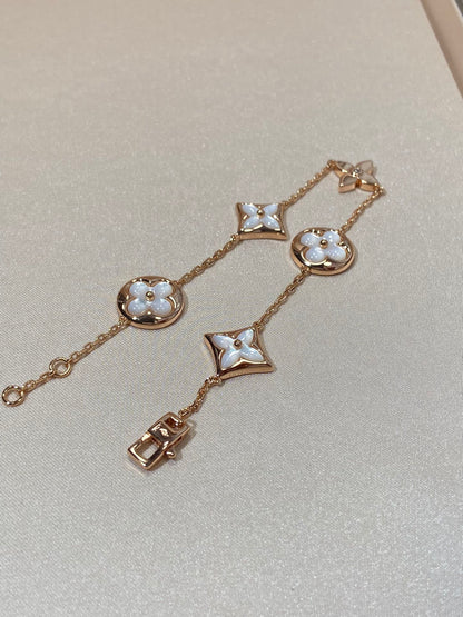 [AuraEcho]STAR AND SUN 5 MOTIF MOP PINK GOLD BRACELET