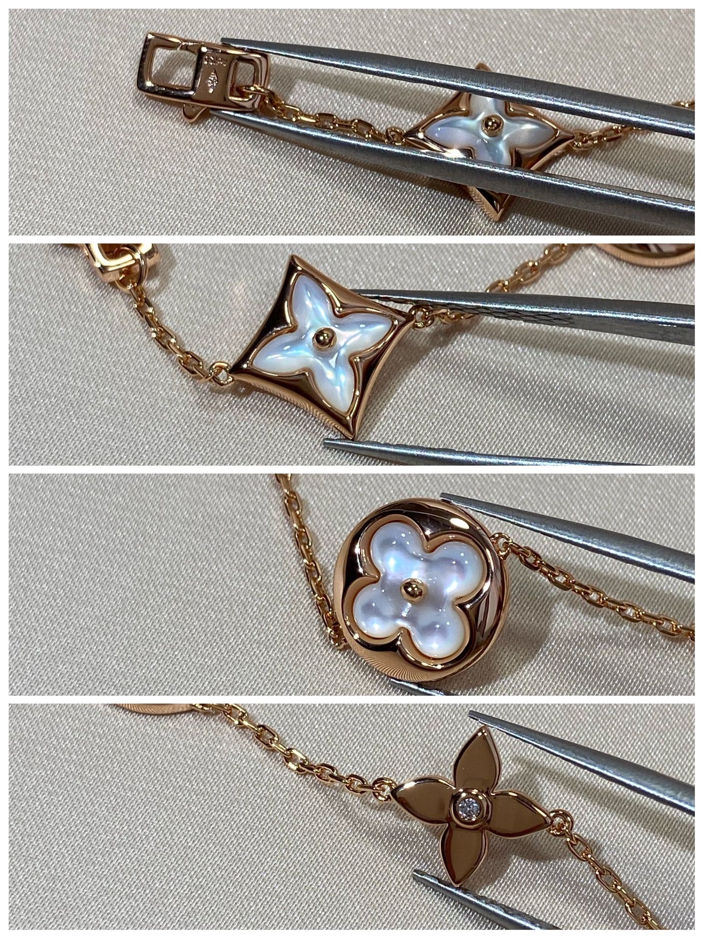 [AuraEcho]STAR AND SUN 5 MOTIF MOP PINK GOLD BRACELET