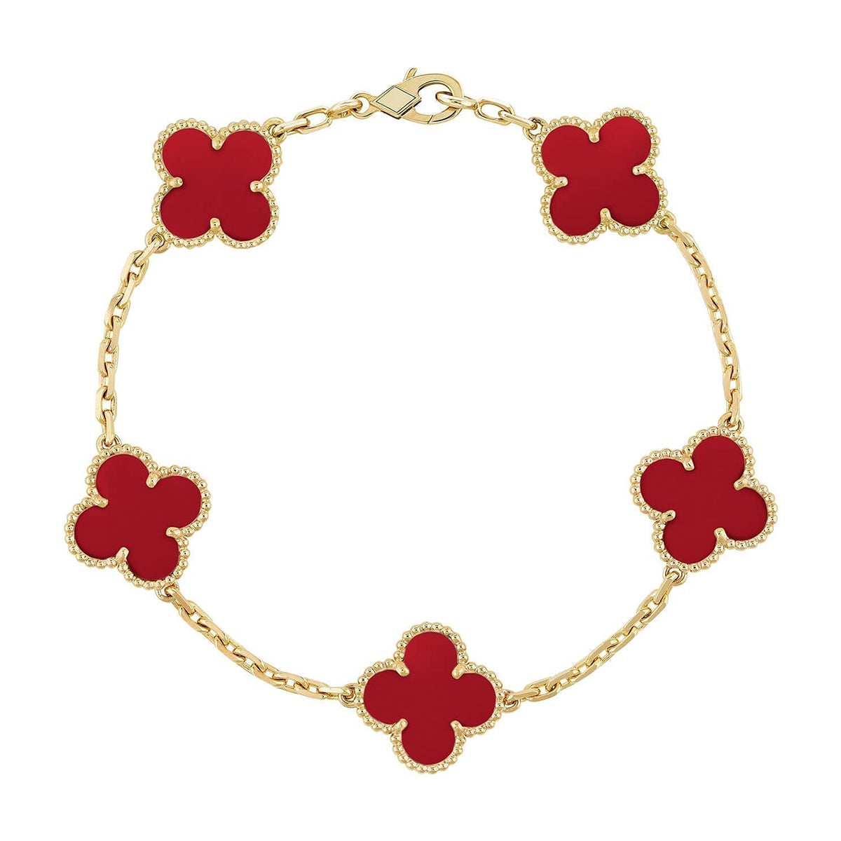 [Auraecho] CLOVER 5 MOTIF RED CORNELIAN BRACELET COLLECTION