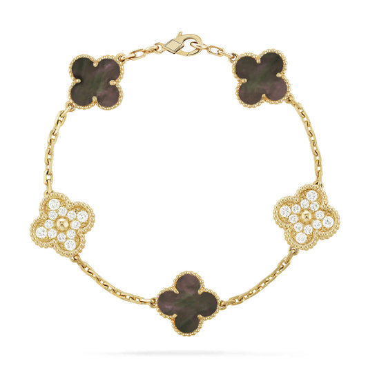 [AuraEcho]CLOVER 5 MOTIF GRAY MOP DIAMOND BRACELET