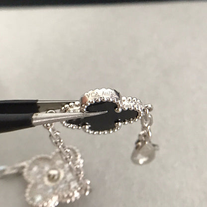 [AuraEcho]CLOVER 5 MOTIF ONYXS DIAMOND BRACELET SILVER