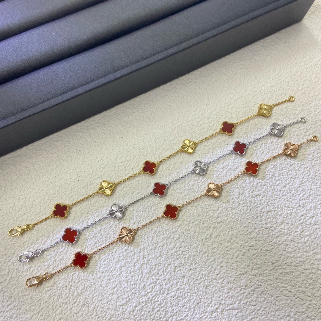 [AuraEcho]CLOVER 6 MOTIF RED AGATE LASER BRACELET