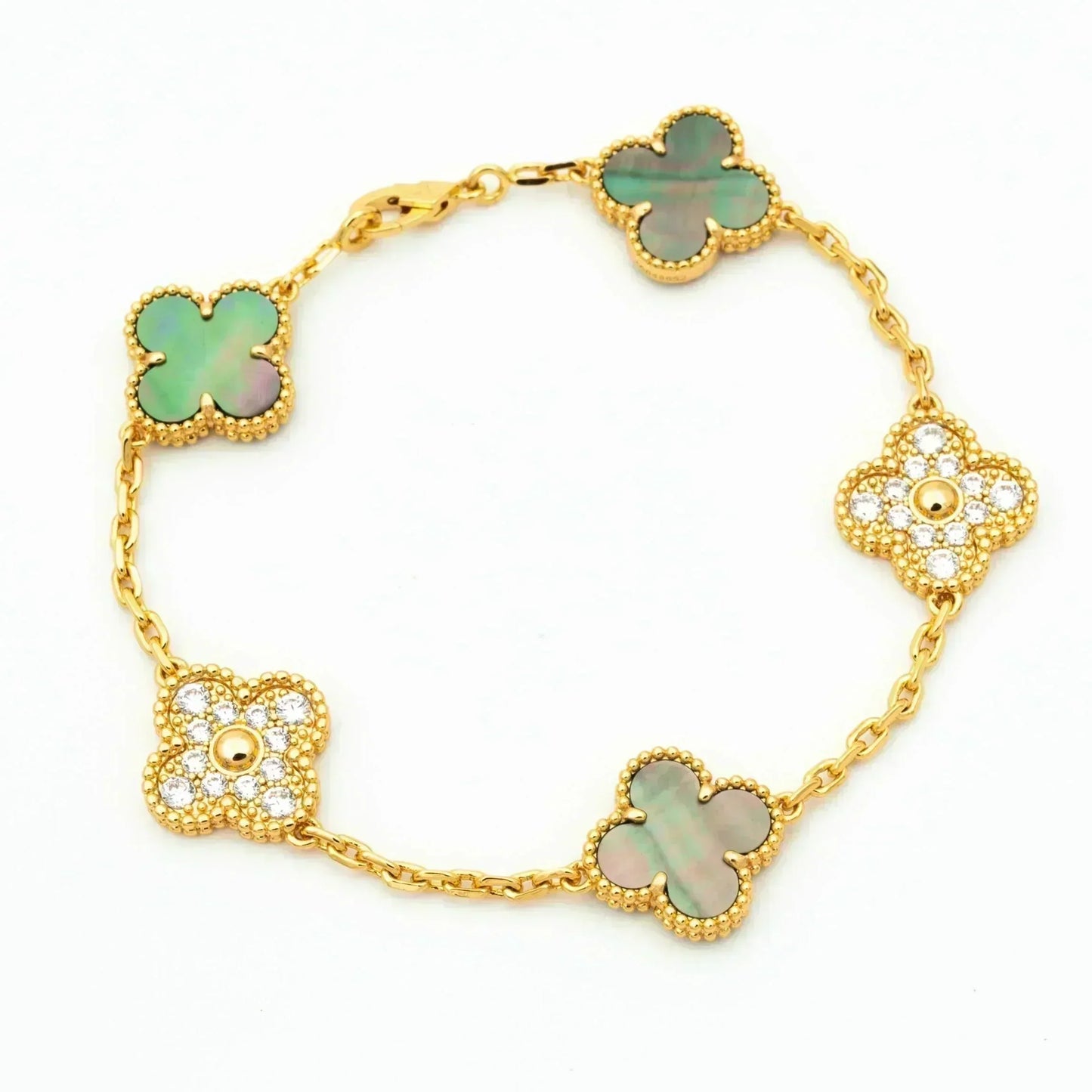 [AuraEcho]CLOVER 5 MOTIF GRAY MOP DIAMOND BRACELET