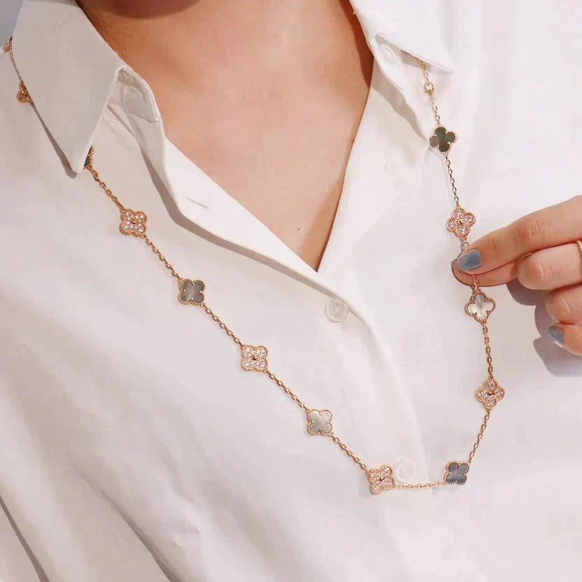 [AuraEcho]CLOVER 20 MOTIFS DARK MOP DIAMOND  NECKLACE