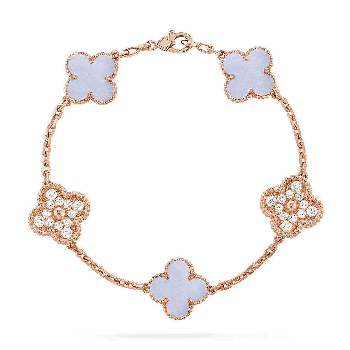 [Auraecho] CLOVER 5 MOTIF PURPLE CHALCEDONY BRACELET COLLECTION