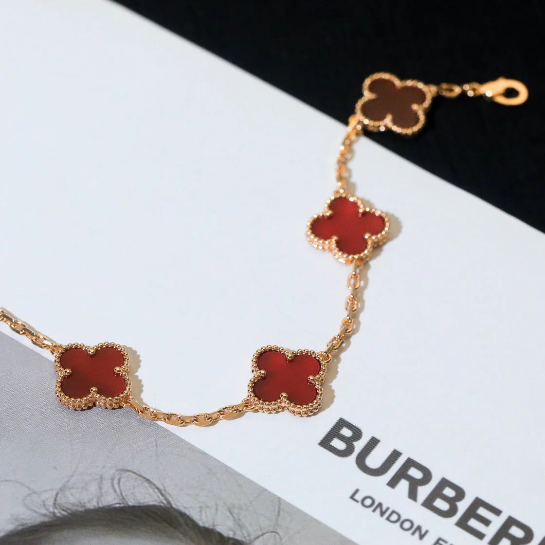 [Auraecho] CLOVER 5 MOTIF RED CORNELIAN BRACELET COLLECTION
