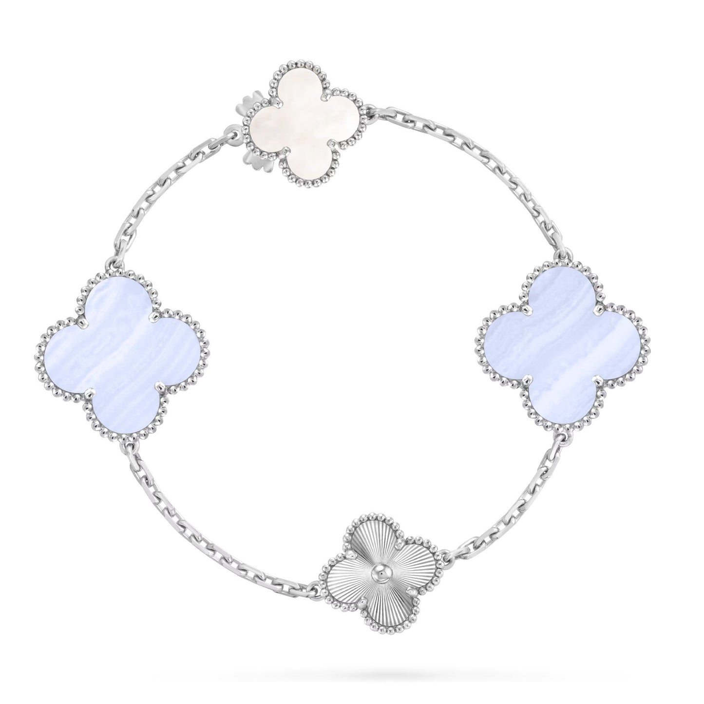 [Auraecho]DETACHABLE CLOVER 15(11+4) FLOWER SILVER NECKLACE SET